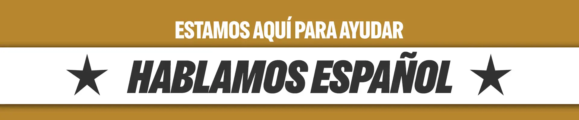 A gold banner with 'we speak spanish' text
