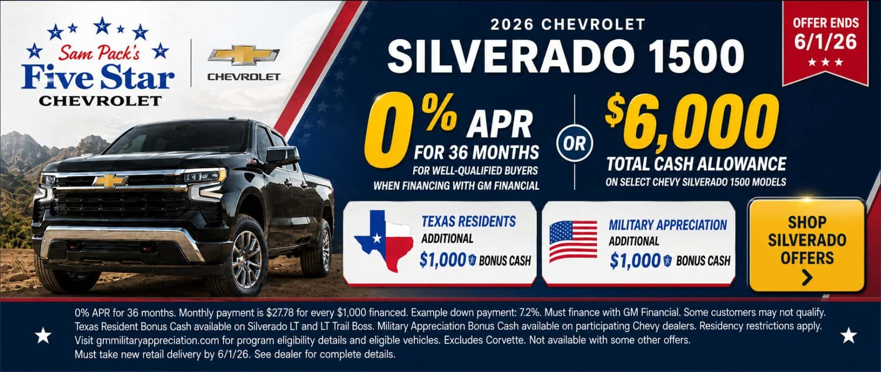 Shop Silverado Offers at Sam Pack's Five Star Chevrolet in Carrollton TX