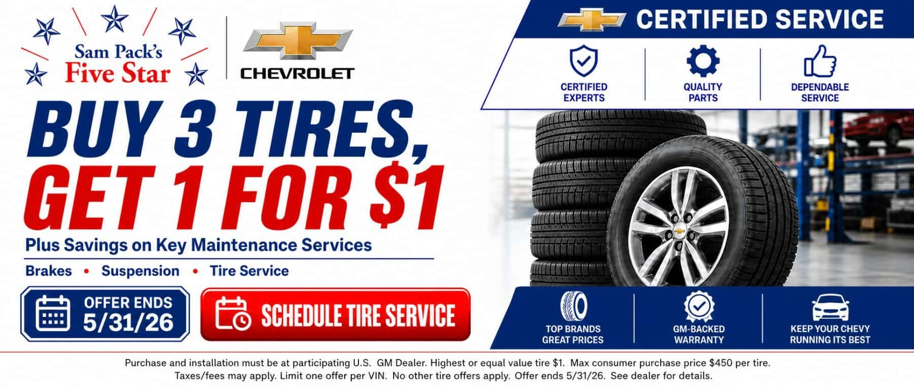 Schedule Tire Service at Sam Pack's Five Star Chevrolet in Carrollton TX